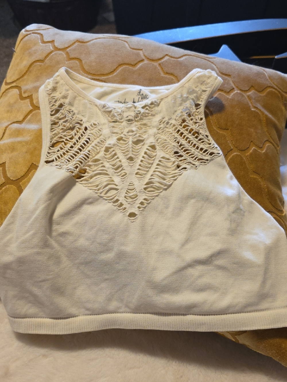 Free People Cream Crochet-Detail High-Neck Crop Top